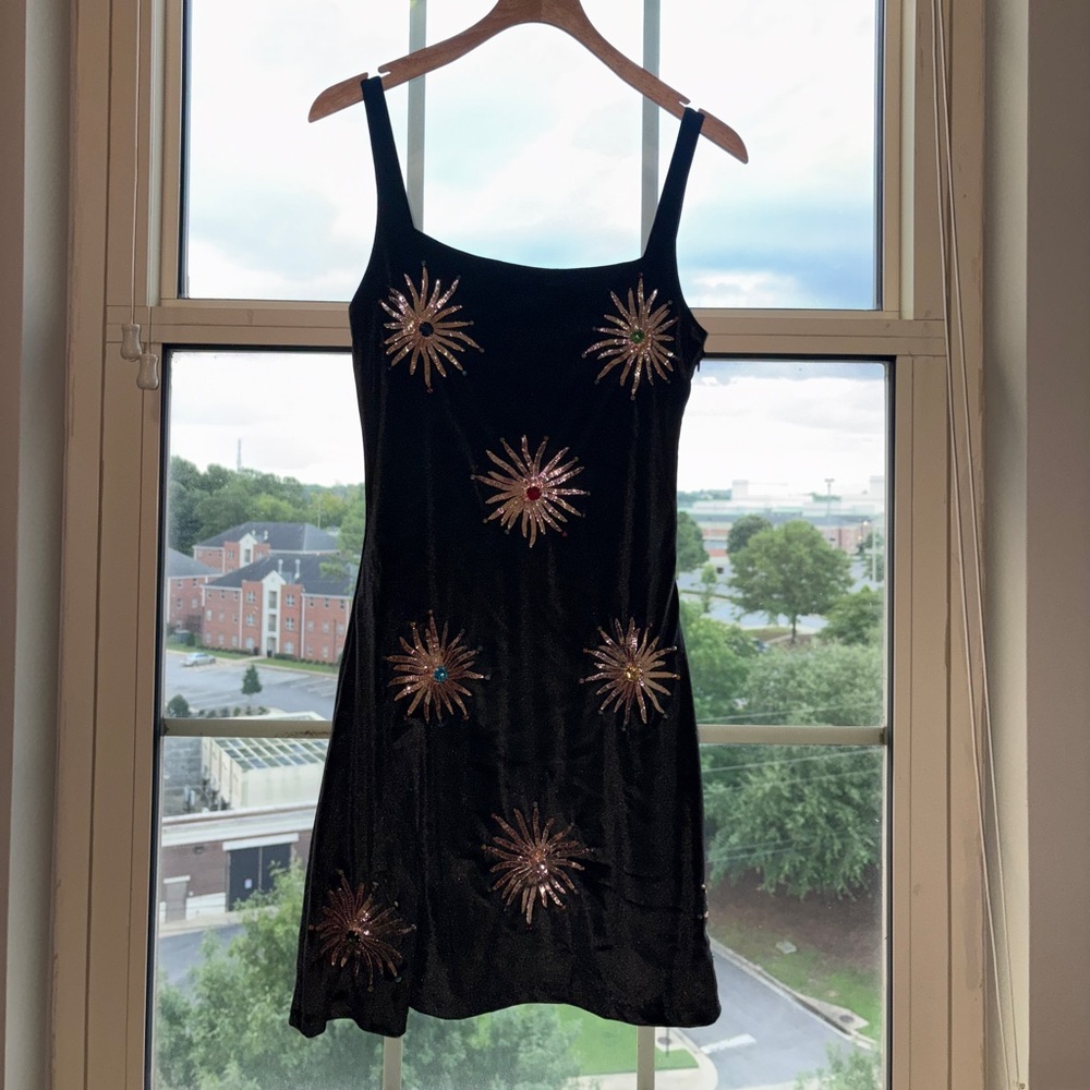 Black Velvet Embellished Slip Dress